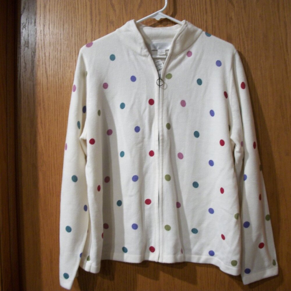 CJ Banks  SZ  X/ 14W Cream  with Polka Dots Zipper Cardigan Sweater
